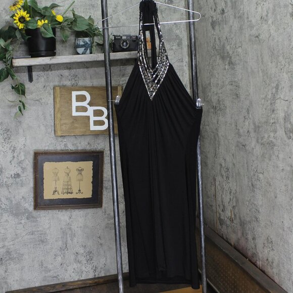 Taboo Womens Plus Size Knit Halter Sequin Dress Black 3X - Picture 1 of 5